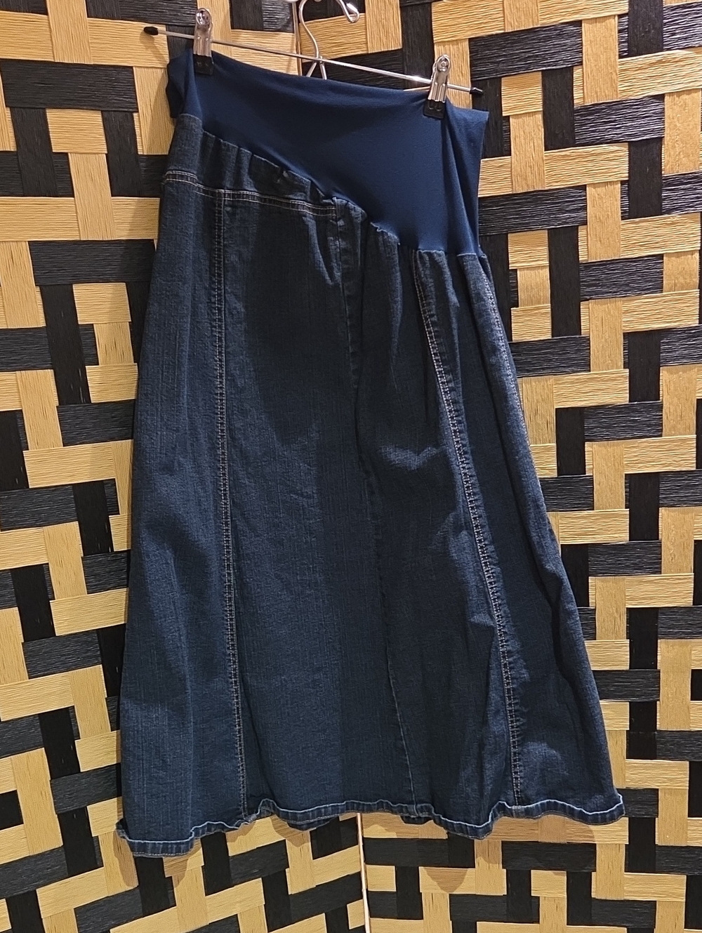 Motherhood Maternity Navy Denim Maxi Skirt with Stretch Waist